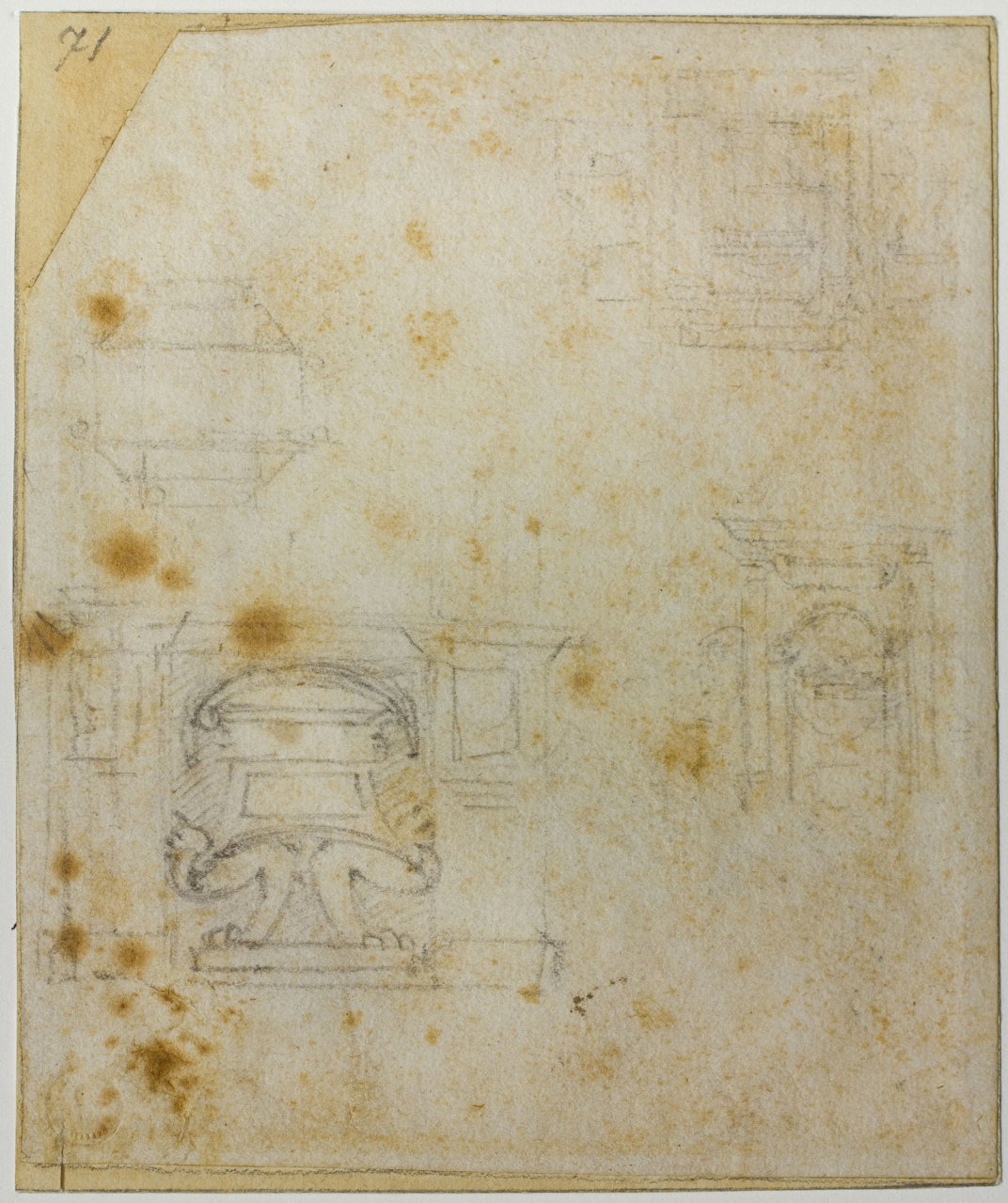studi per le tombe della Sagrestia Nuova/ sezione verticale di capitello (disegn